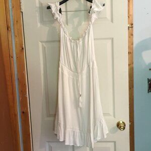 Lulus White Gauze Dress Sz Med Cottagecore Farmcore Clean Girl Off Shoulder Ruff
